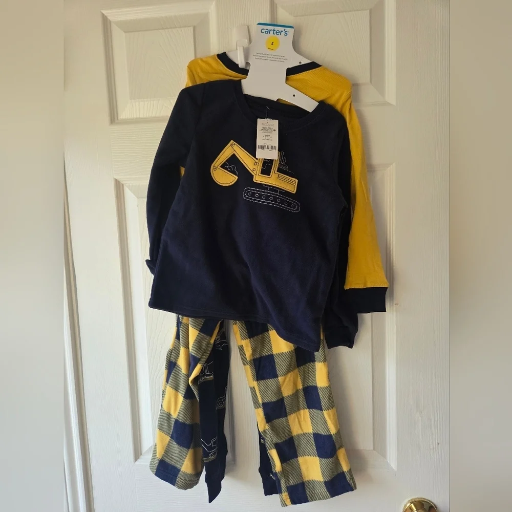 Carter's Boy's Pajamas Construction Set 4pcs NWT Navy and Yellow - Picture 1 of 6